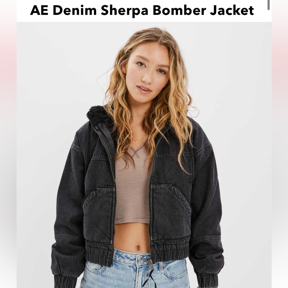 AE Denim Sherpa Bomber Jacket